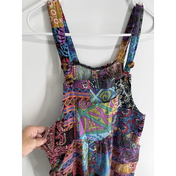Women’s Patchwork Print Cotton Polyester Overalls Y2K Hobo Hippie Vibes No Size - Picture 3 of 9